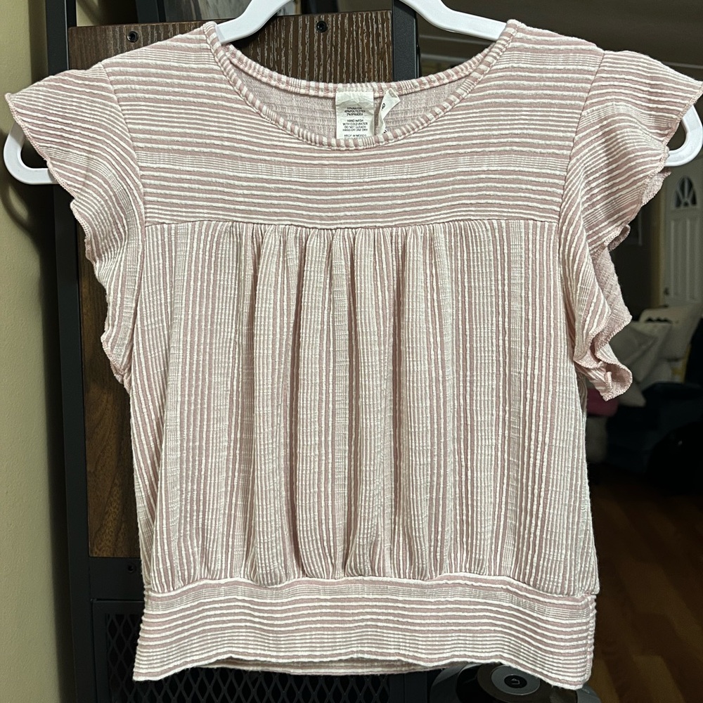 Pink Striped Beach Summer Flutter Sleeve Top